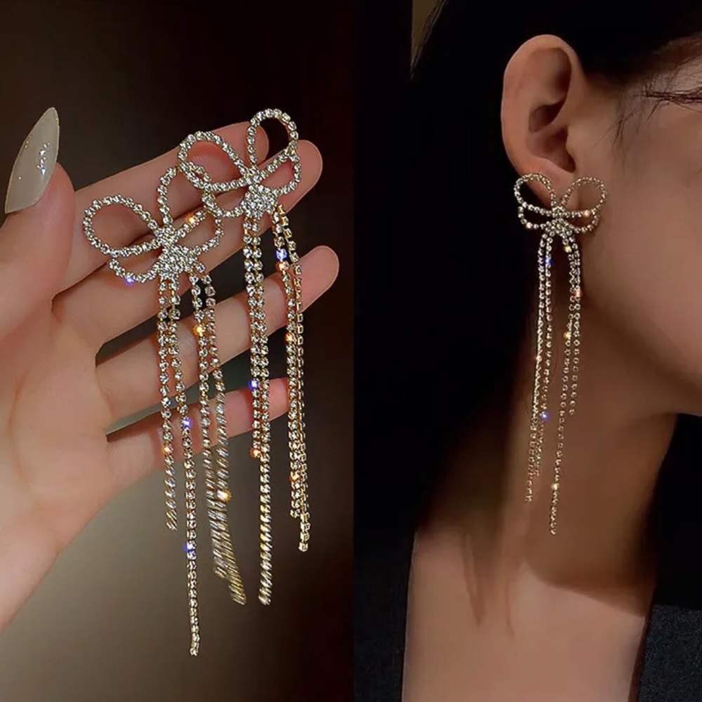 Wedding Crystal Long Tassel Earrings Drop Dangle Women Party Jewelry Gifts